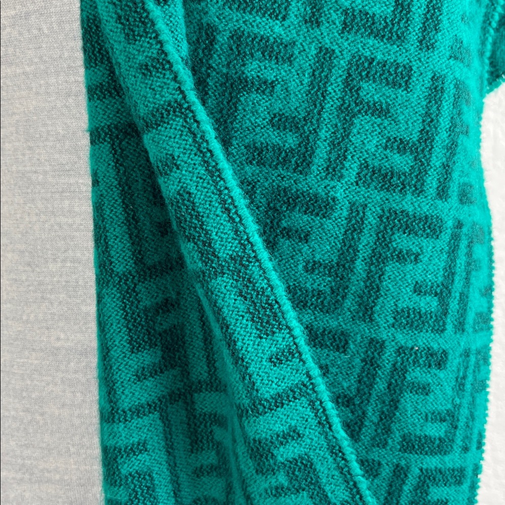 VTG Fendi Green Fringe Black Logo Scarf Wrap - Picture 5 of 8